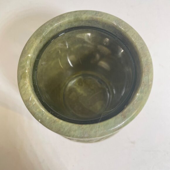 Vintage Yankee Candle Green Soapstone Carved Leaf Design Candle Holder or Tea Li - Picture 3 of 8